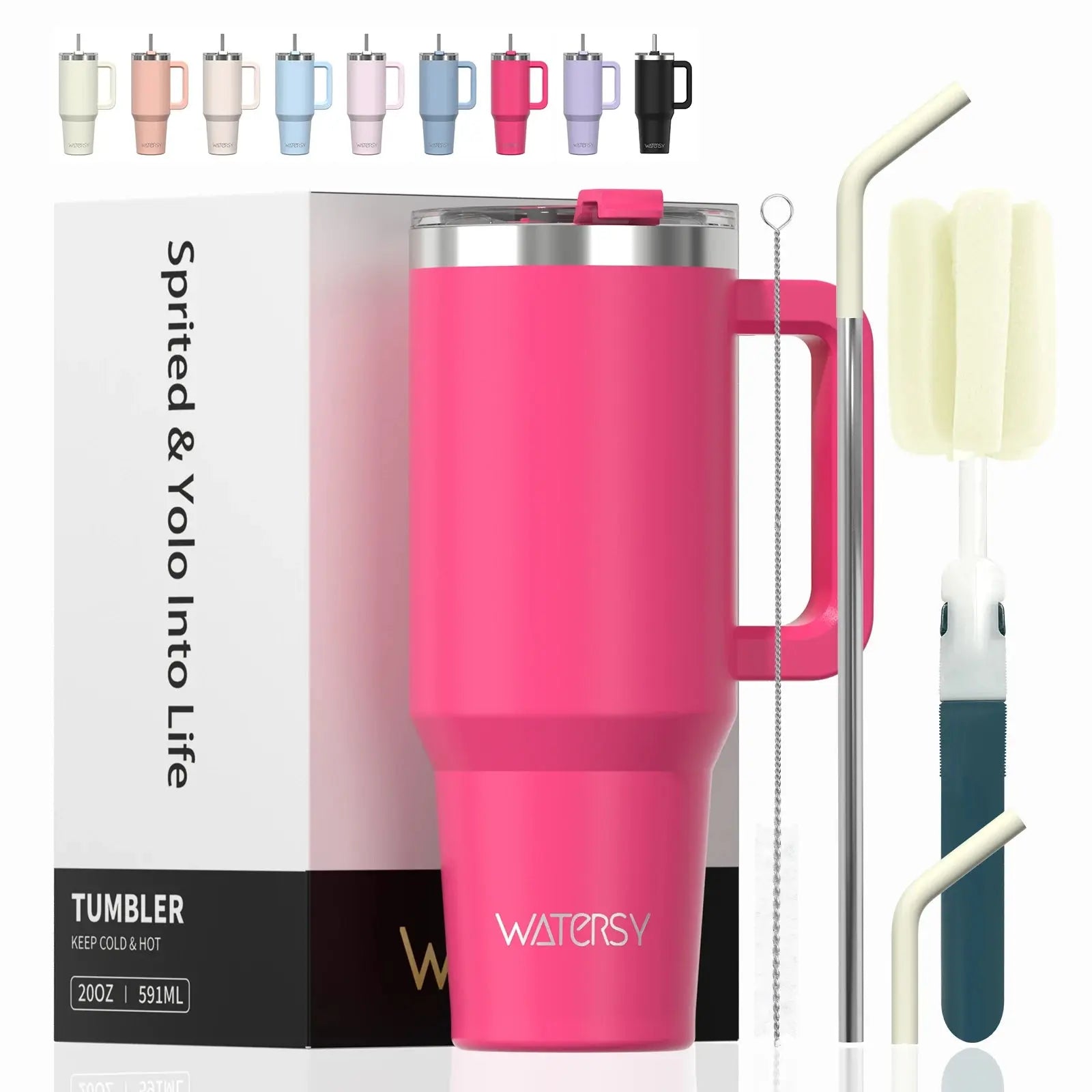 591Ml Stainless Steel Insulated Cup 20Oz Tumbler with Handle and Straw Keep Cold and Hot Thermal Mug Portable Car Travel Mug